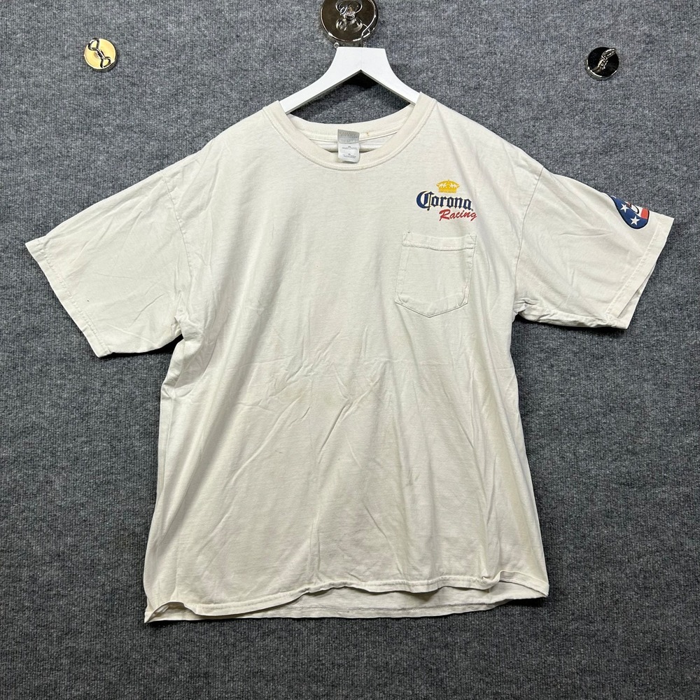 Gildan Corona Racing T-Shirt Mens XL White Good 2002 Baja 1000 Pocket Graphic